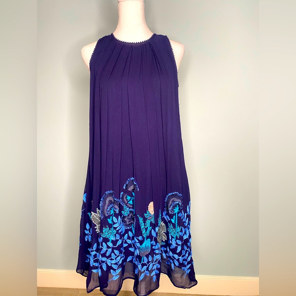 Anthropologie/Not So Serious Navy embroidered dress.  size 2